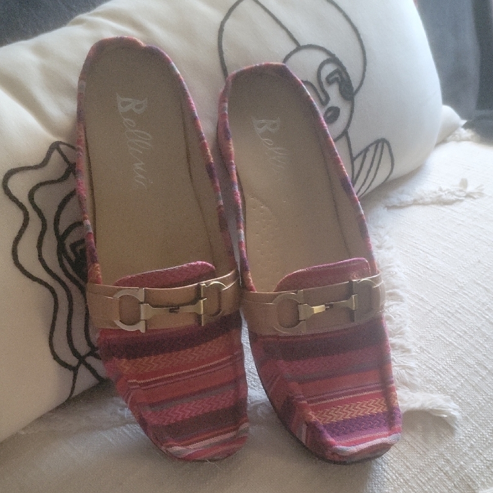 Bellini Multicolor Striped Loafers with Gold Buckle